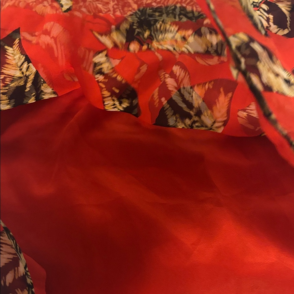 VIX PAULA HERMANNY red & Tan tropical mini dress 100% silk SZ M resort wear NWT - Picture 12 of 14